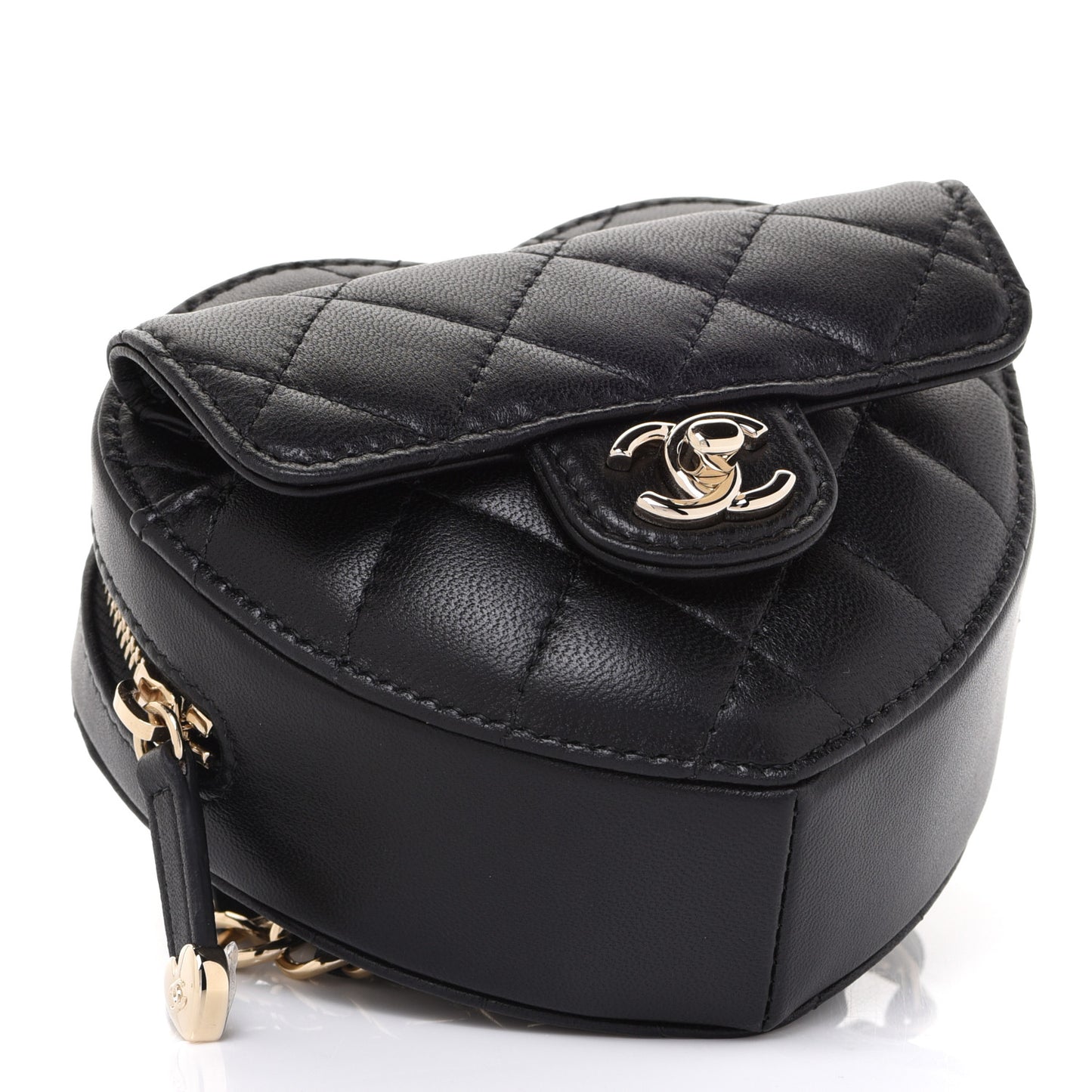 Lambskin Quilted CC In Love Heart Waist Belt Bag With Chain Black