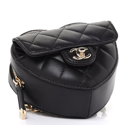 Chanel Lambskin Quilted CC In Love Heart Waist Belt Bag With Chain Black 7 of 17