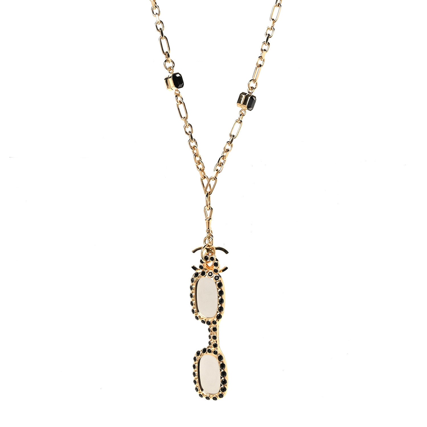 Chanel Metal Crystal CC Sunglasses Long Necklace Gold Black 1 of 5