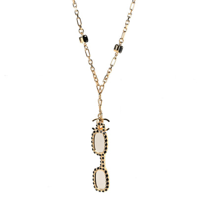 Chanel Metal Crystal CC Sunglasses Long Necklace Gold Black 1 of 5