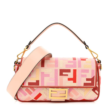 Fendi Canvas Vitello King FF Embroidered Baguette Rosa Quarzo Bloody Mary Multicolor 1 of 10