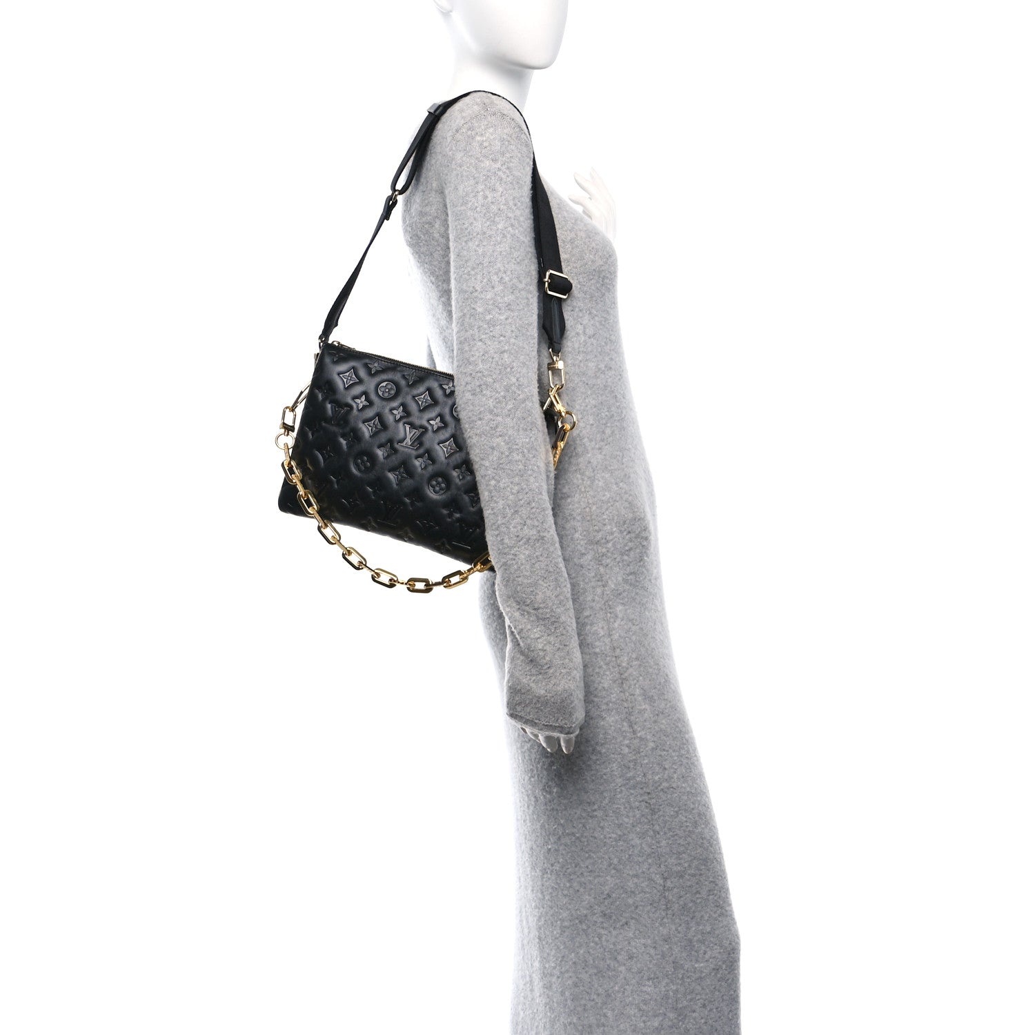 Louis Vuitton Lambskin Embossed Monogram Coussin PM Black 2 of 10