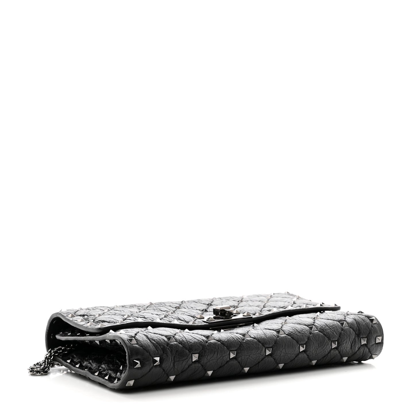 Craquele Nappa Rockstud Spike Wallet on Chain Black