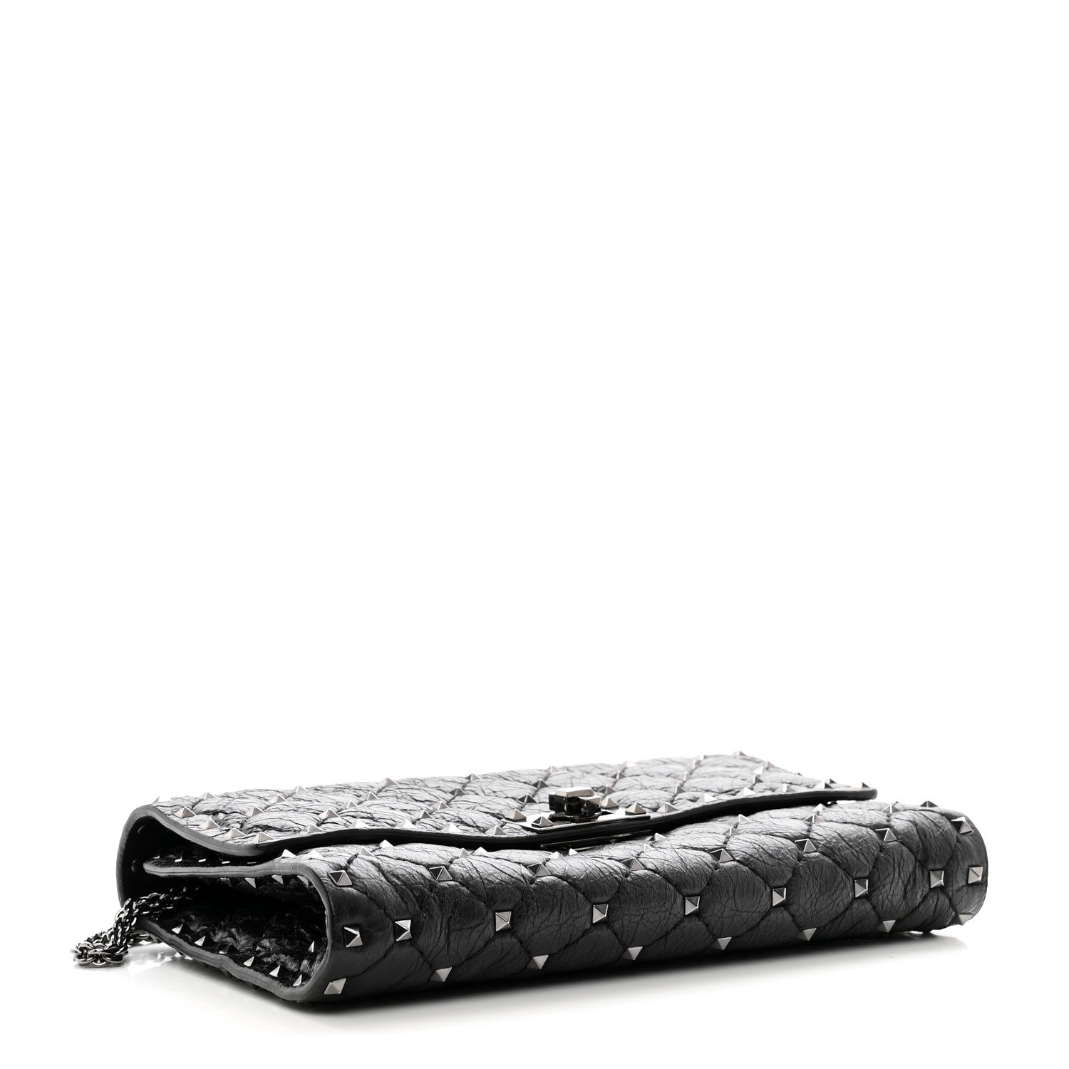 Valentino Garavani Craquele Nappa Rockstud Spike Wallet on Chain Black 4 of 13