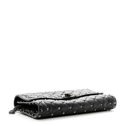 Valentino Garavani Craquele Nappa Rockstud Spike Wallet on Chain Black 4 of 13