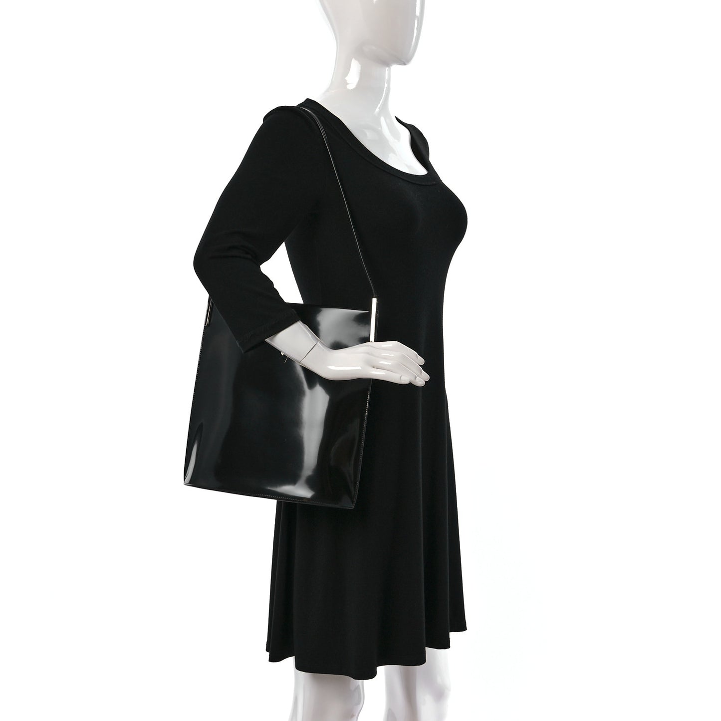 Patent Calfskin Suzanne Rigid Shoulder Bag Black