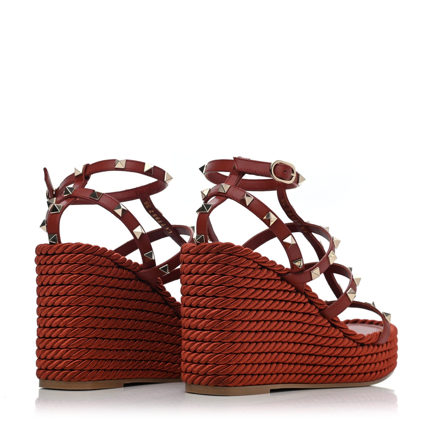 Calfskin Rockstud Torchon Espadrille Caged Wedge 25/95mm Sandals 38 Chataigne