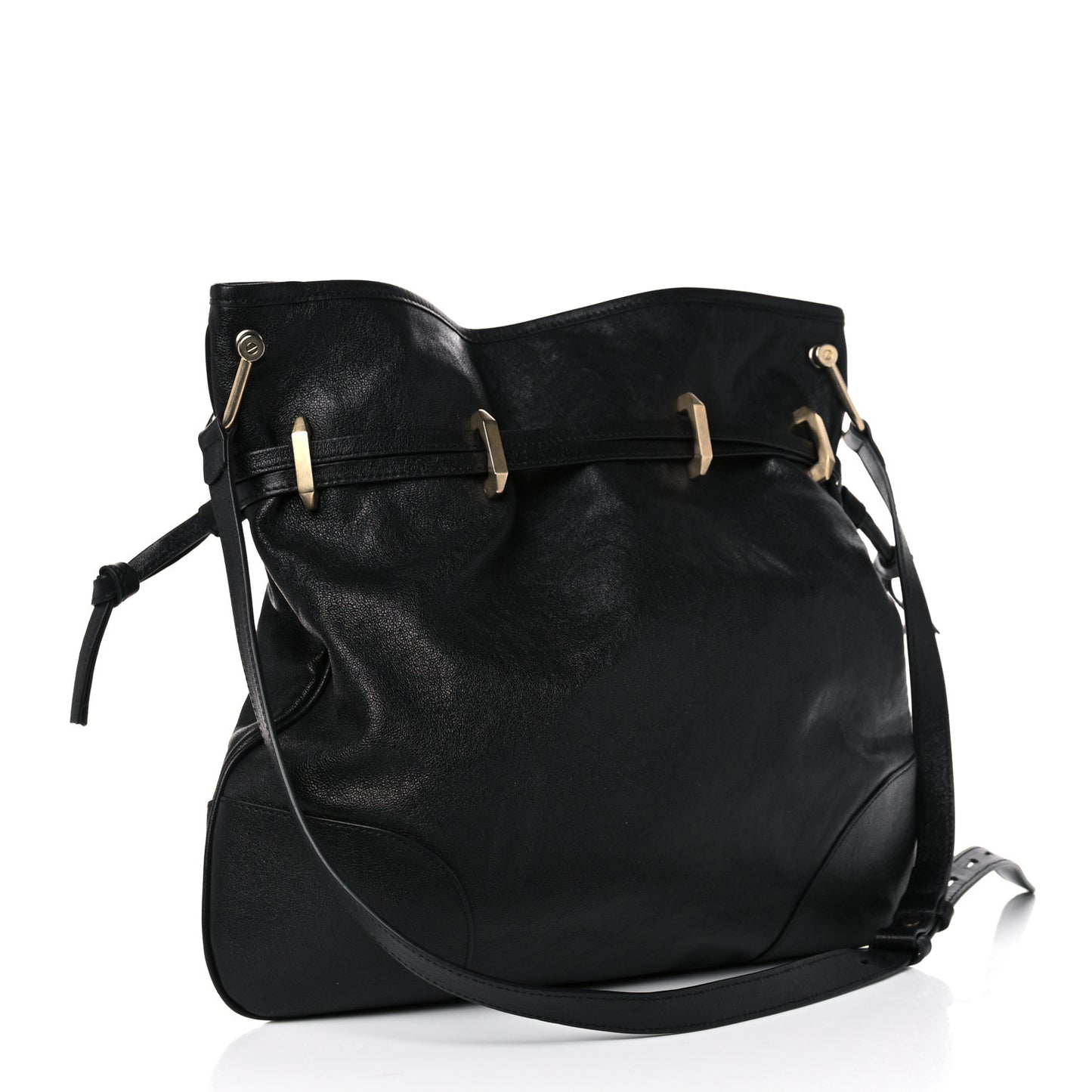 Sakai Calfskin Horsebit 1955 Cinch Top Messenger Bag Black