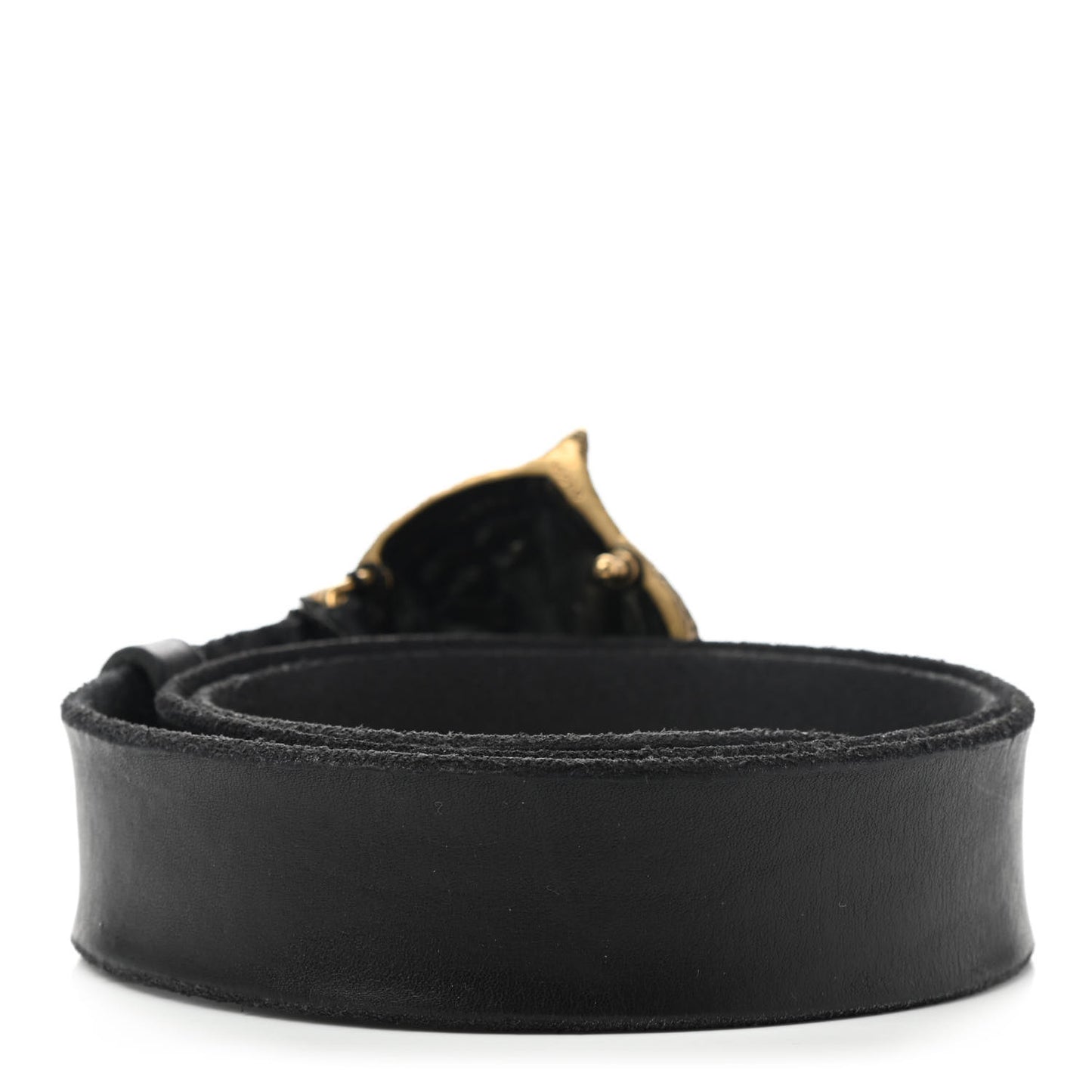 Calfskin Brass Feline Buckle Belt 85 34 Black
