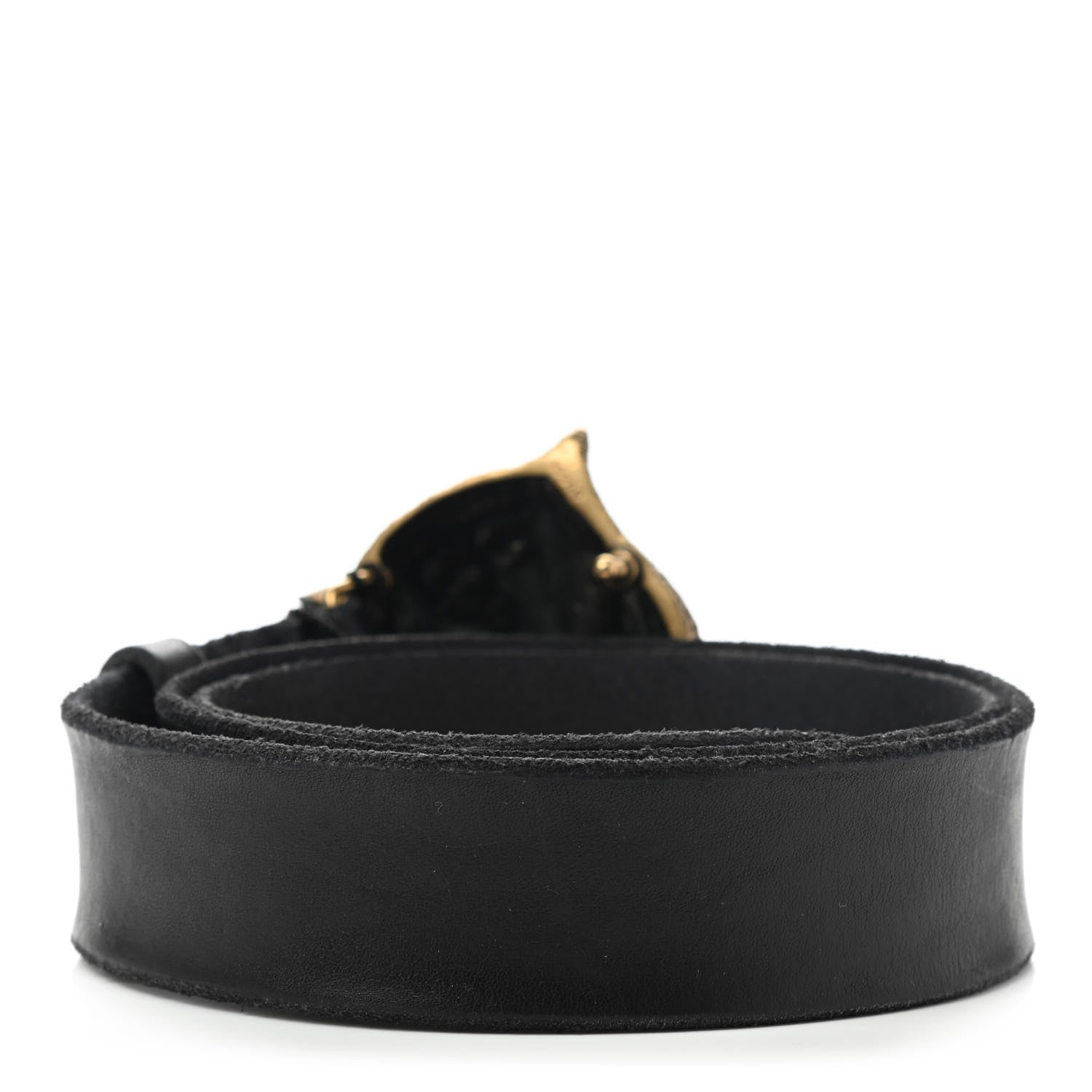Gucci Calfskin Brass Feline Buckle Belt 85 34 Black 2 of 5