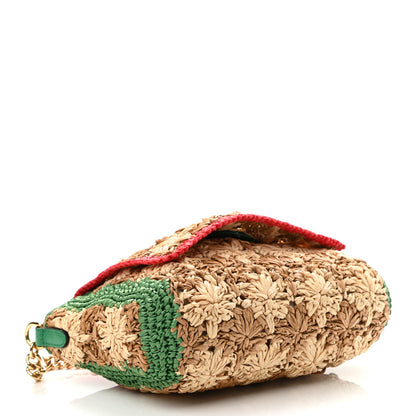 Gucci Raffia Azalea Calfskin Crochet Flower Small GG Marmont Shoulder Bag Natural Ecru Green Red New Shamarock 4 of 10