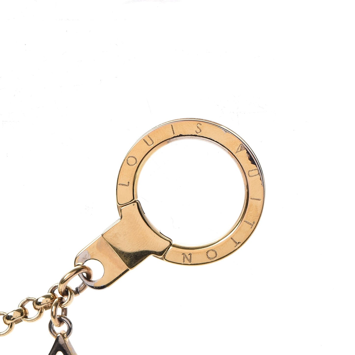 Brass Enamel Fleur De Monogram Bag Charm Chain Gold