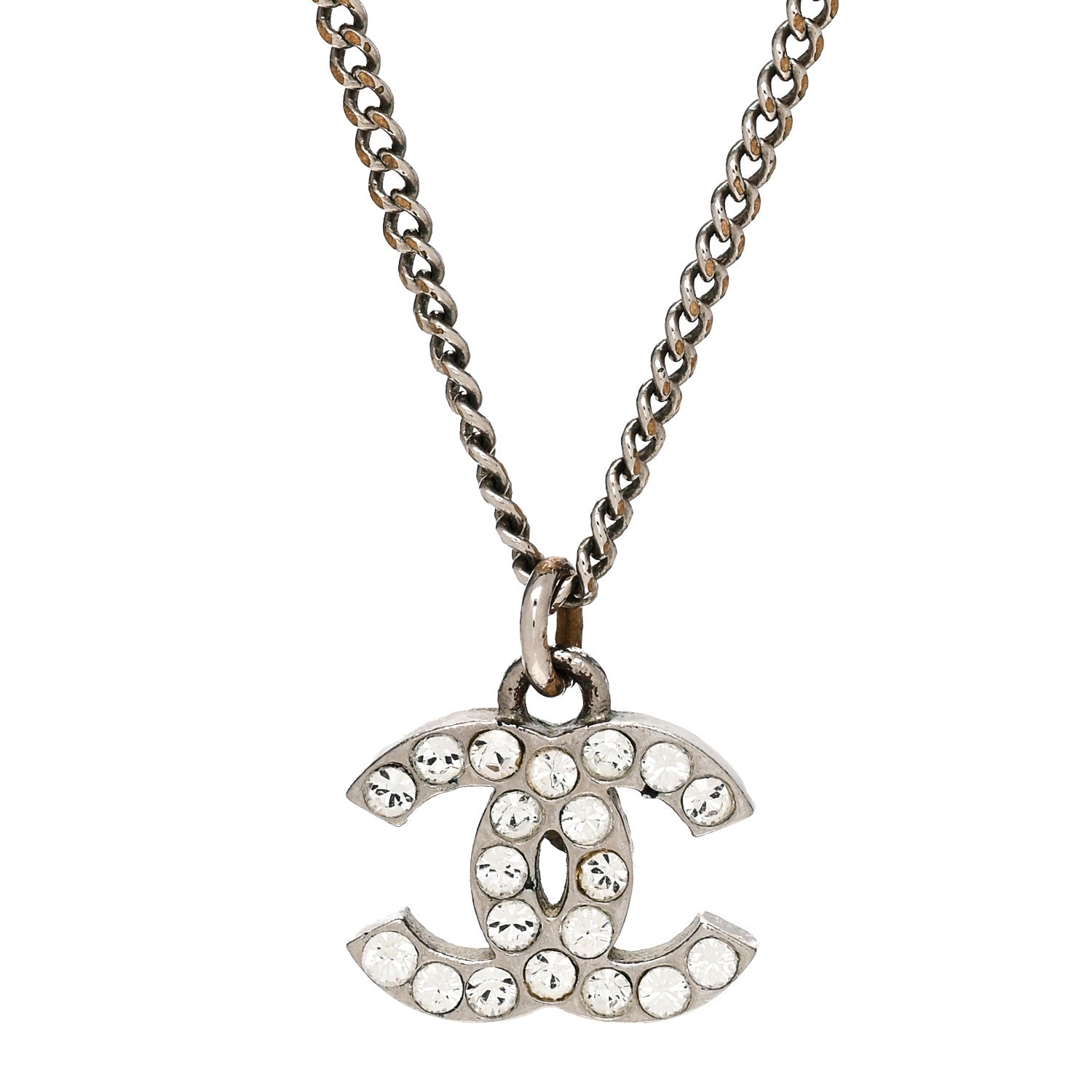 Chanel Crystal Timeless CC Necklace Silver 4 of 6