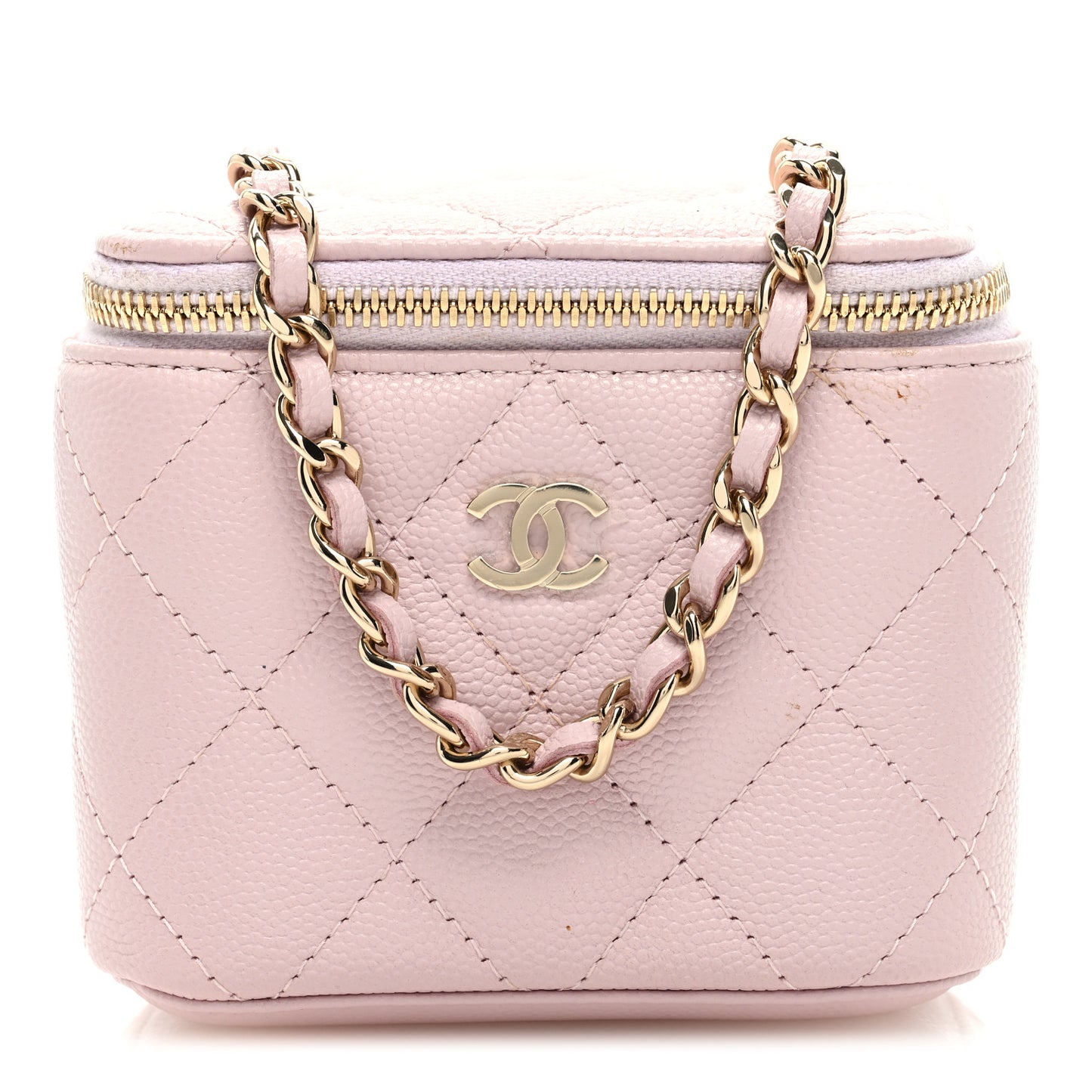 Caviar Quilted Mini Vanity Case With Chain Light Pink