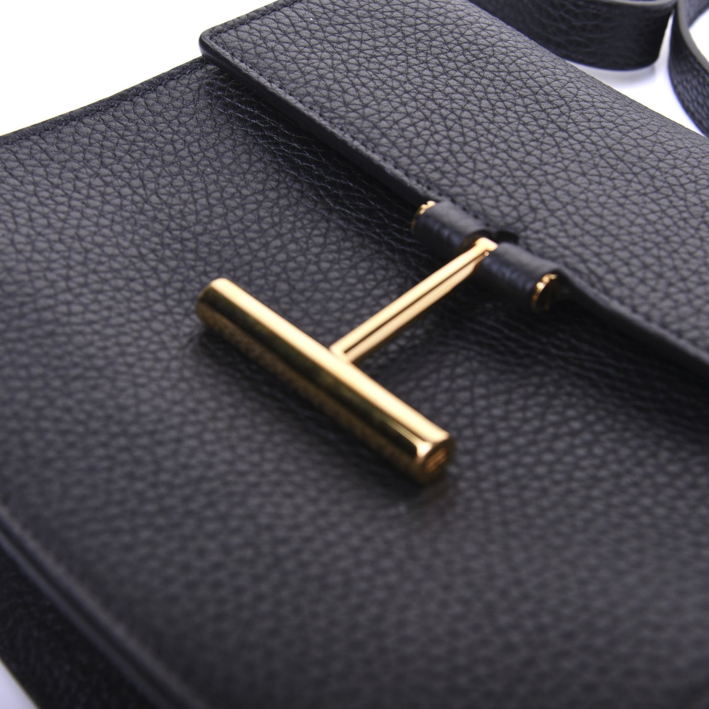Grained Calfskin Small T Clasp Tara Crossbody Bag Black