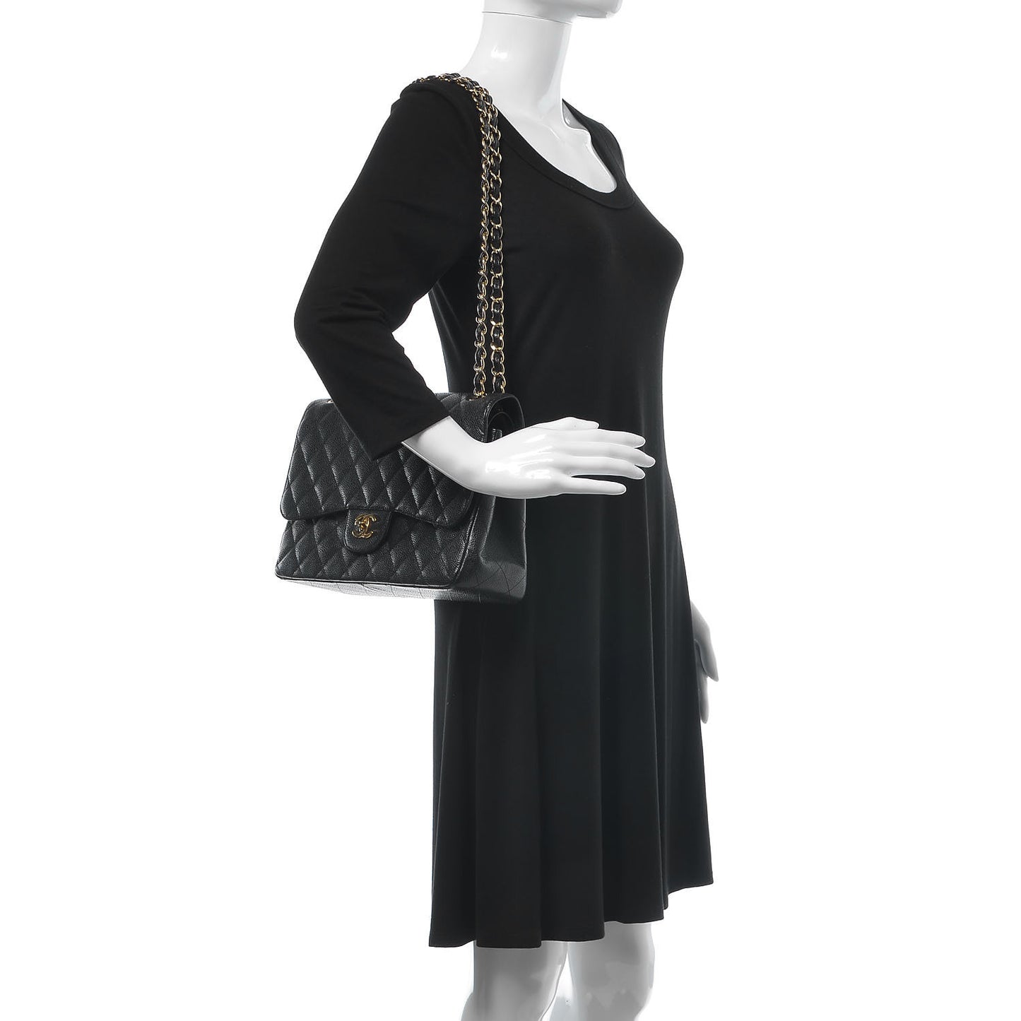 Caviar Quilted Jumbo Double Flap Black
