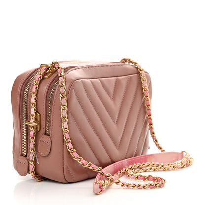 Chanel Lambskin Chevron Quilted Chain Around Camera Case Pink 3 of 12