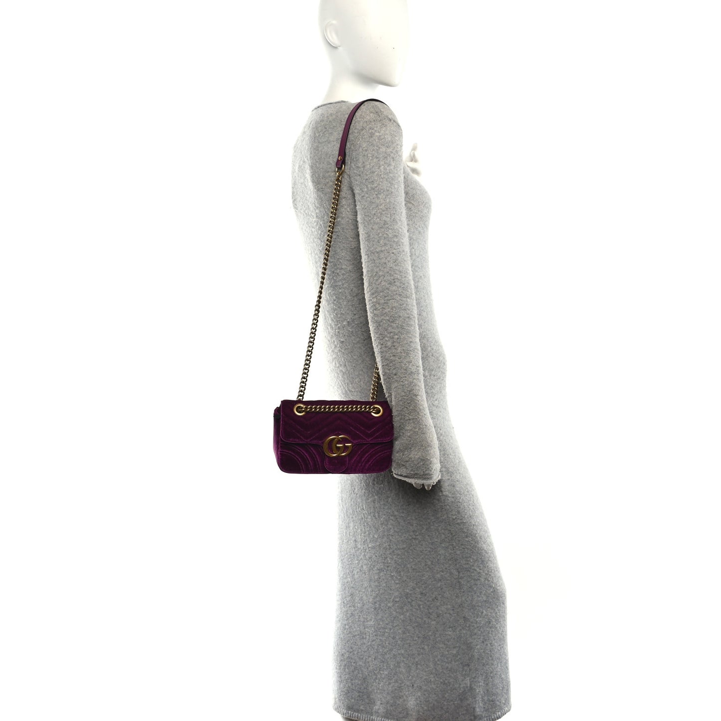 Velvet Matelasse Mini GG Marmont Shoulder Bag Fuchsia Violet Cyclamen