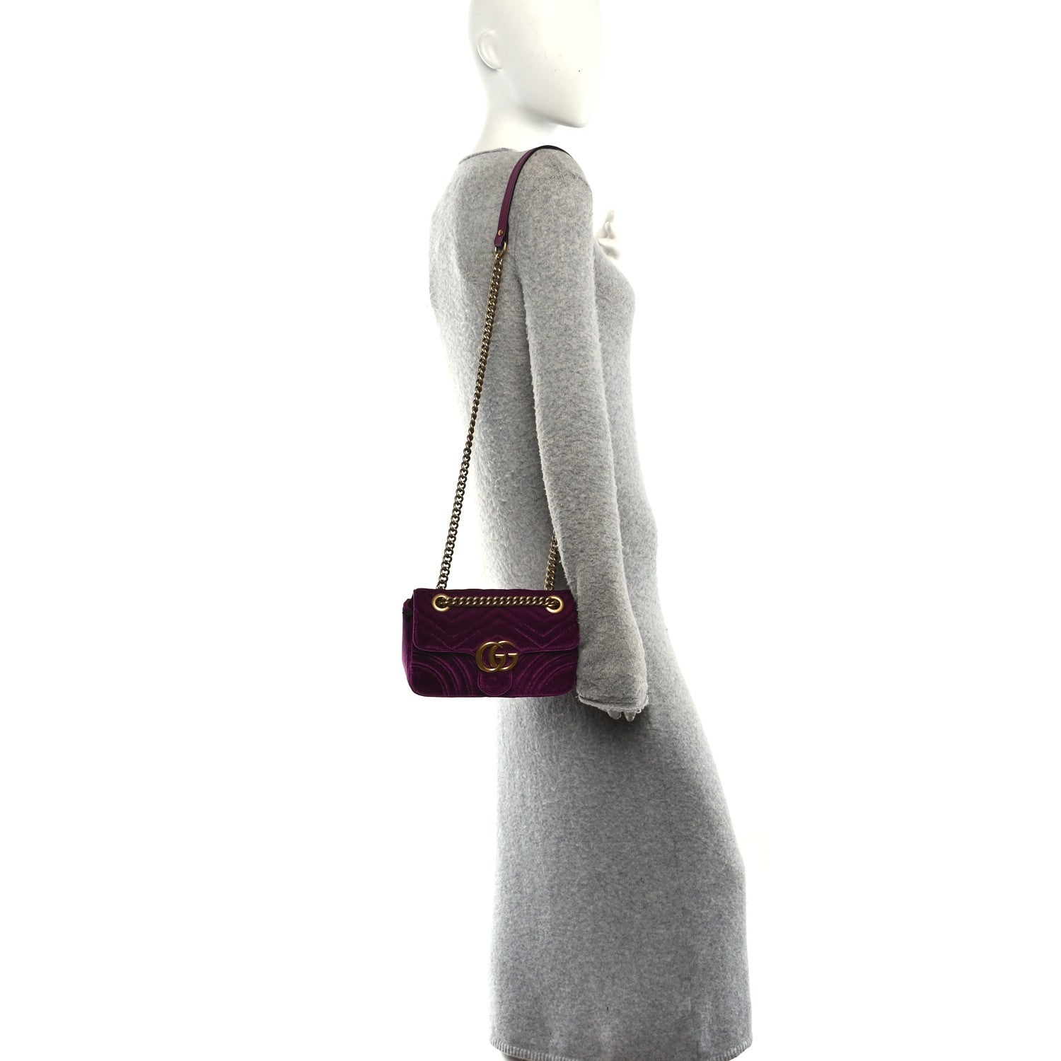 Gucci Velvet Matelasse Mini GG Marmont Shoulder Bag Fuchsia Violet Cyclamen 2 of 10