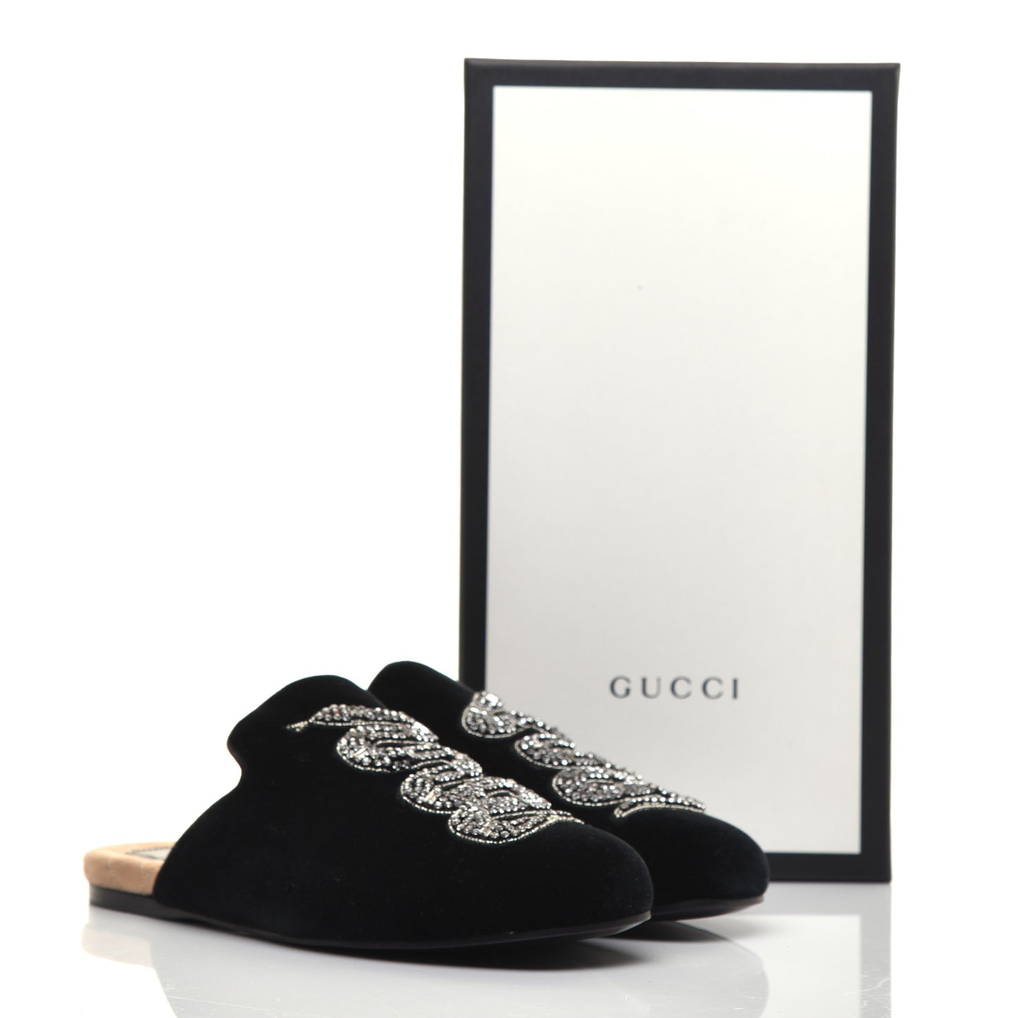 Velvet Crystal Snake Embroidered Womens Slippers 38 Black