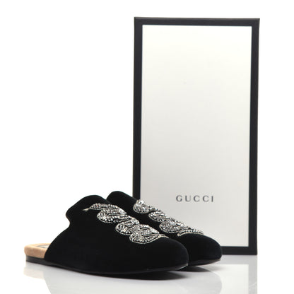 Gucci Velvet Crystal Snake Embroidered Womens Slippers 38 Black 8 of 9