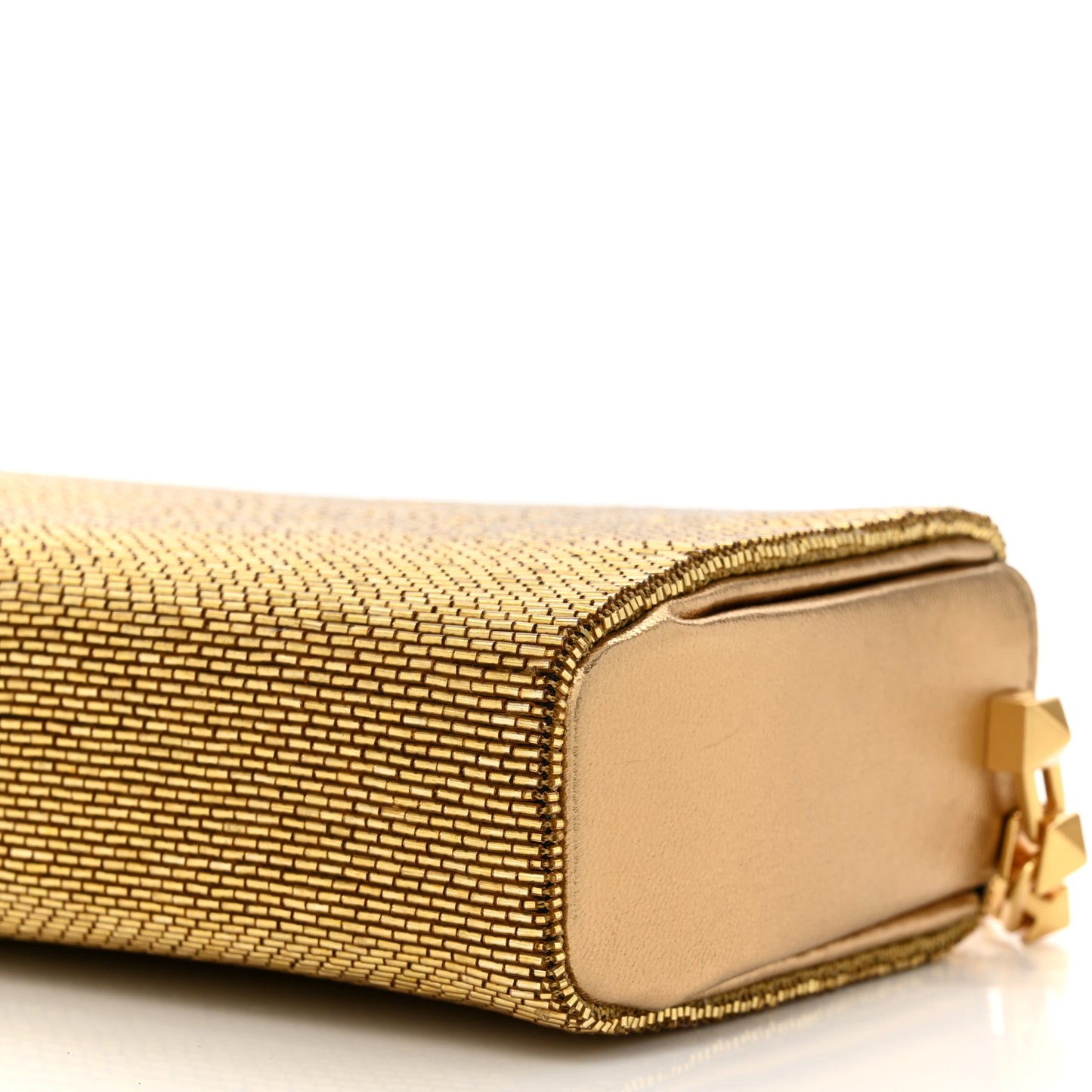 Metallic Calfskin Beaded Rockstud Evening Clutch Antique Bronze