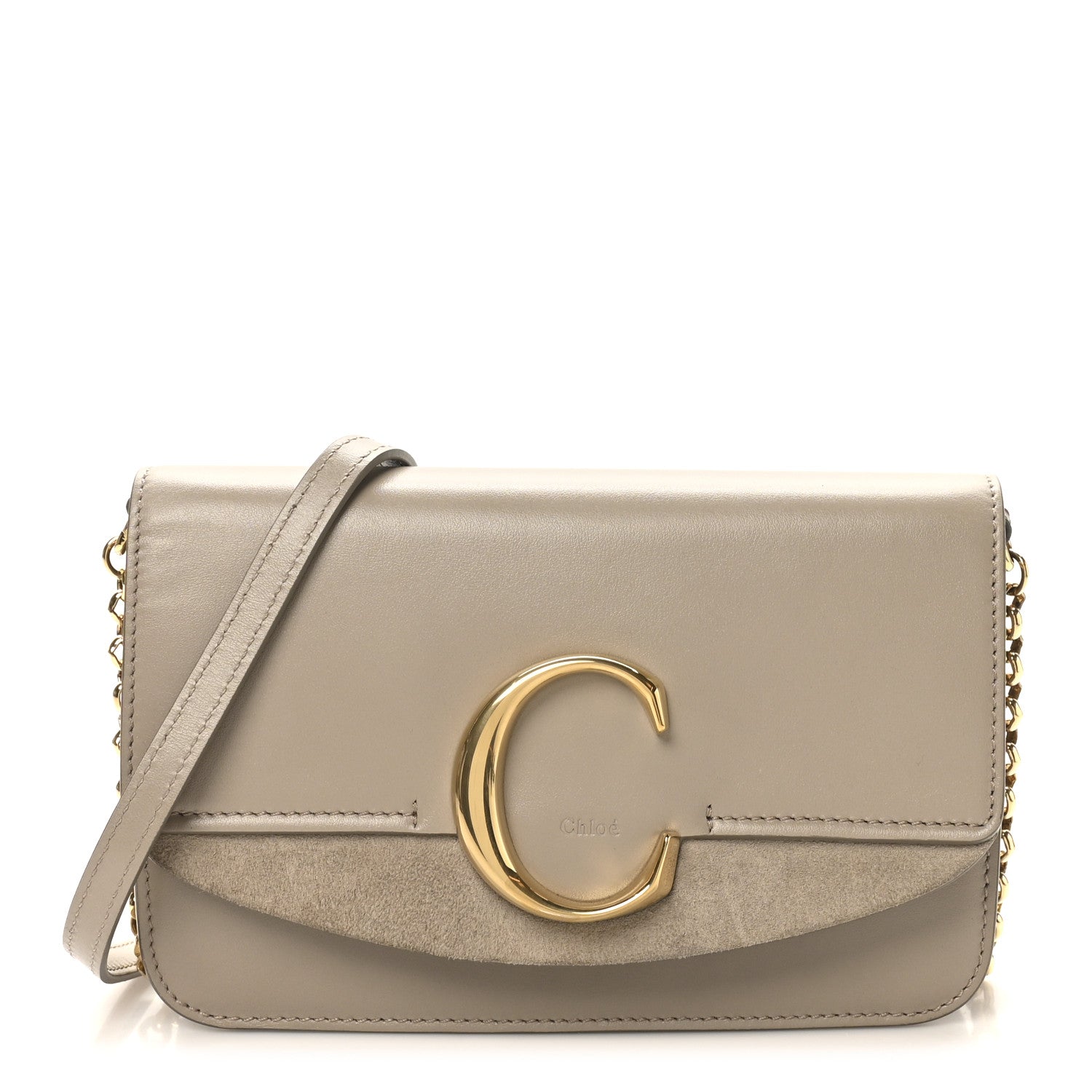 Chloe Calfskin Suede C Clutch With Chain Motty Grey 1 of 9