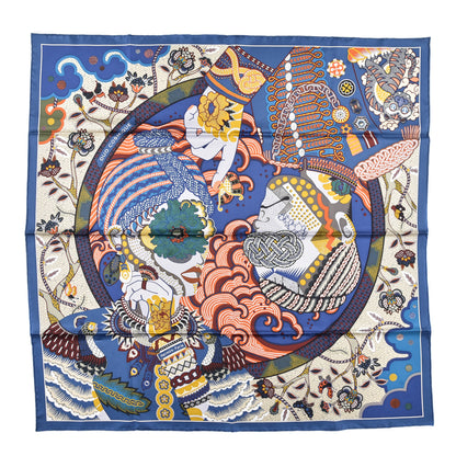 Hermes Silk Twill Duo Cosmique Scarf 90 Bleu Moyen Vert Ocre 1 of 6