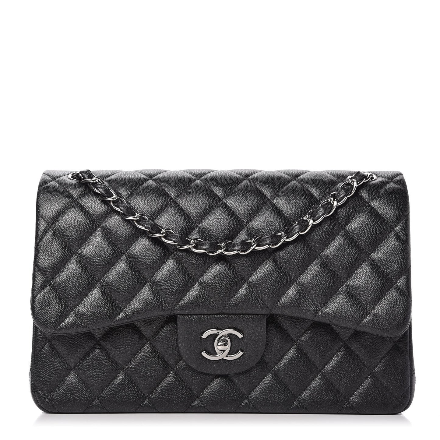 Iridescent Caviar Quilted Jumbo Double Flap Black