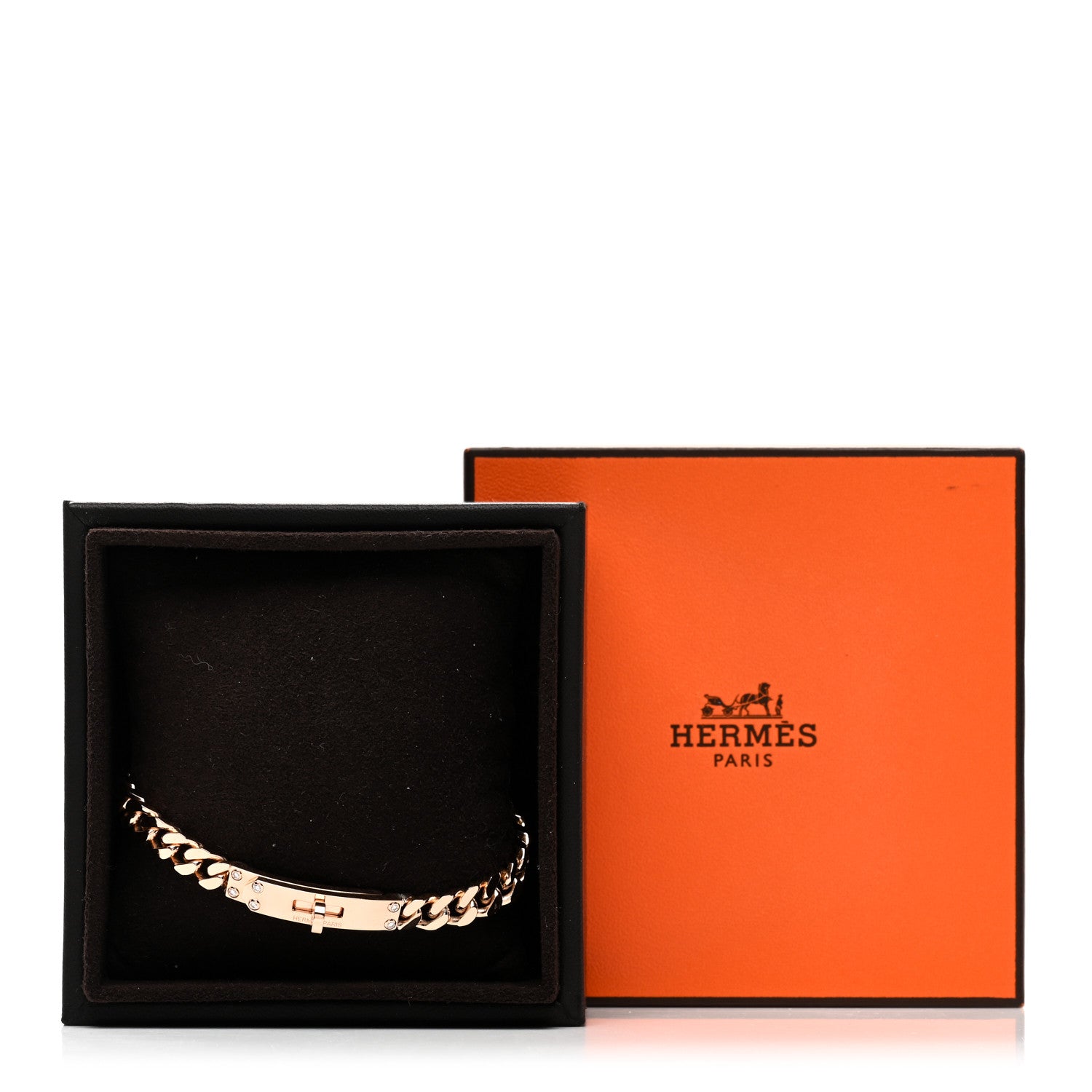 Hermes 18K Rose Gold Diamond PM Kelly Chaine Bracelet LG 4 of 4