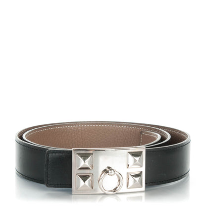 Hermes Box Togo 32mm Collier De Chien CDC Belt 95 Black Etoupe 1 of 6