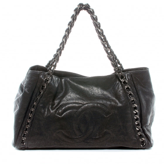 Leather Modern Chain Large Tote Black