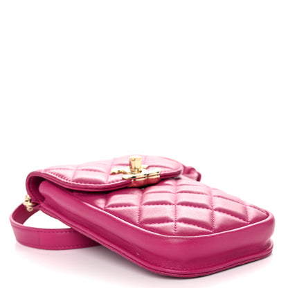 Chanel Lambskin Quilted Phone Chain Clutch Waist Bag Pink 4 of 11