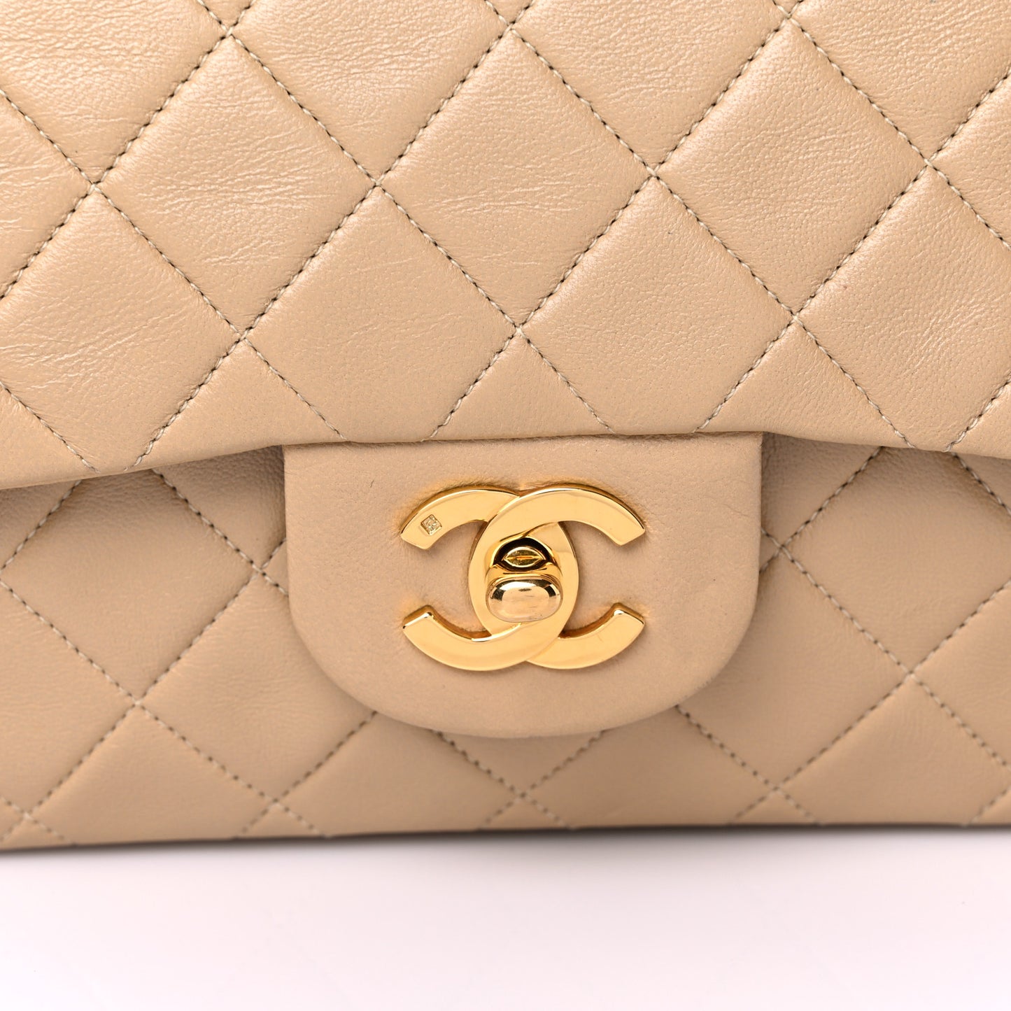 Lambskin Quilted Small Double Flap Beige