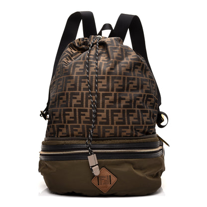 Fendi Nylon Dolmias Vitello Grace FF Convertible Drawstring Backpack Military Brown Tortora 1 of 14