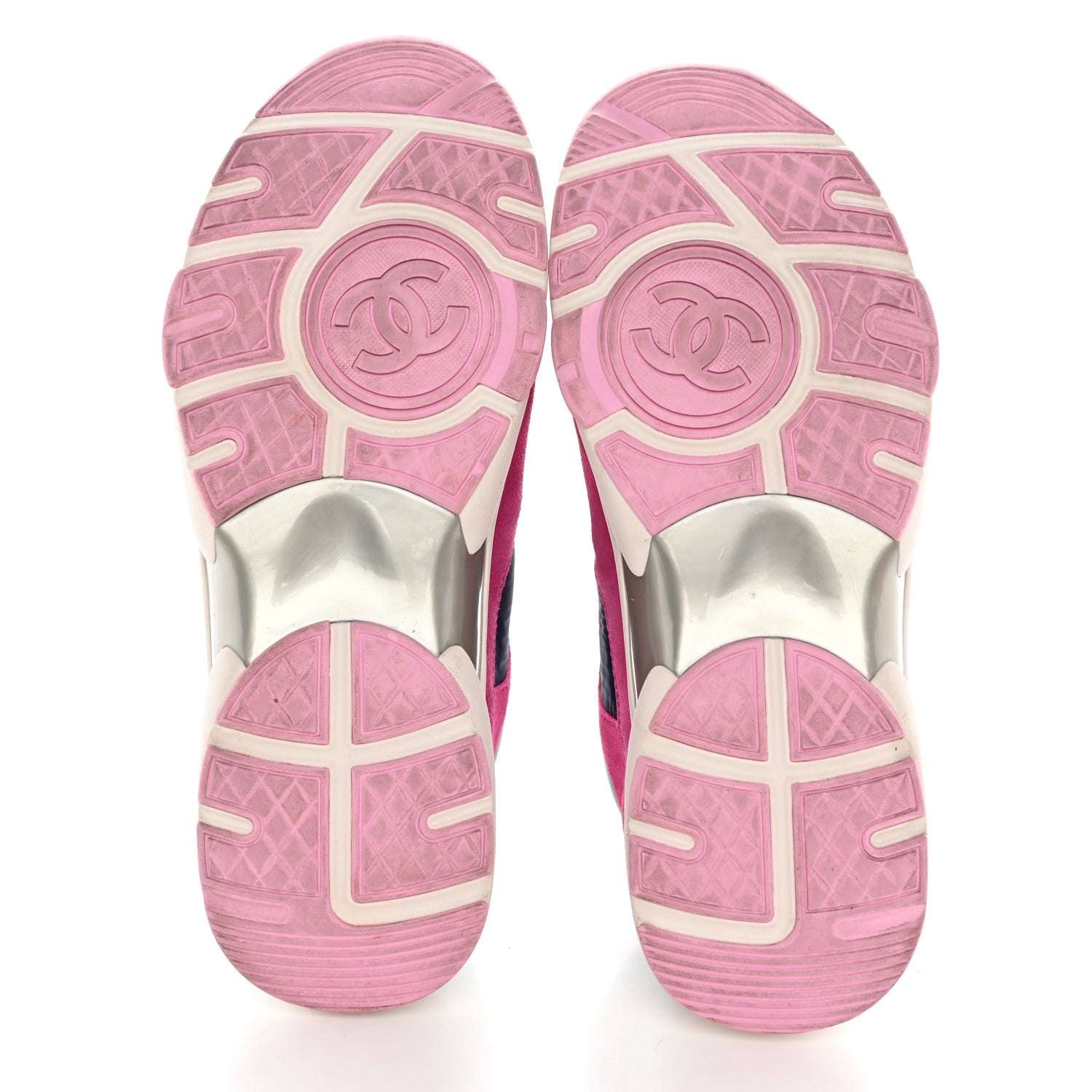 Chanel Nylon Calfskin Suede CC Sneakers 39.5 Pink Green 5 of 17