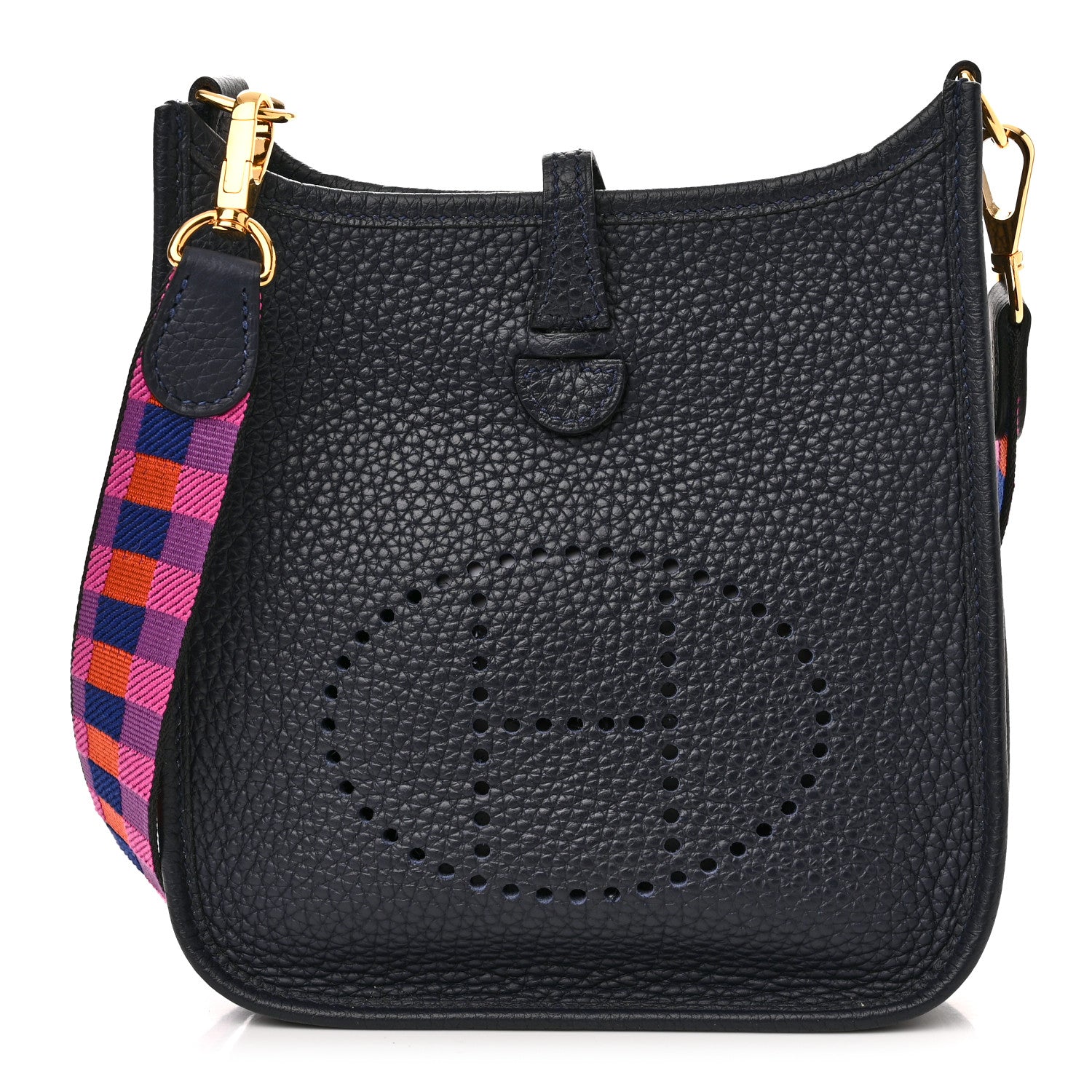 Hermes Taurillon Clemence Amazone Maxi Quadrille Evelyne TPM Bleu Nuit Bleu Saphir Anemone Capucine 1 of 10