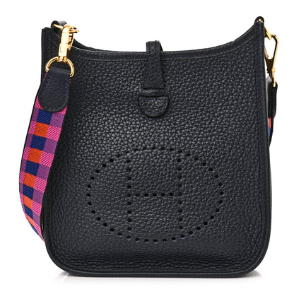Hermes Taurillon Clemence Amazone Maxi Quadrille Evelyne TPM Bleu Nuit Bleu Saphir Anemone Capucine 1 of 10
