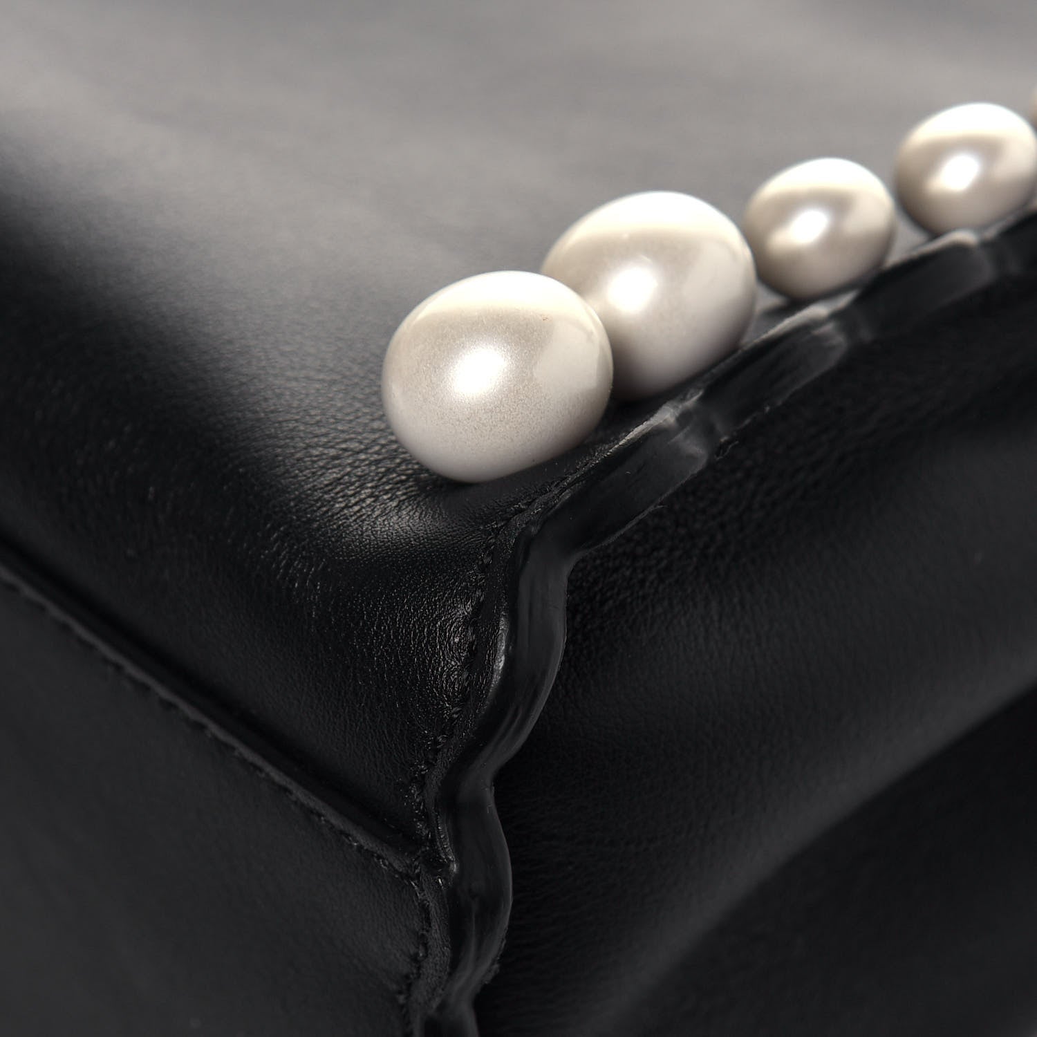 Fendi Vitello Seta Shiny Nappa Pearl Scallopped Studded Mini Peekaboo Iconic Satchel Black 10 of 13