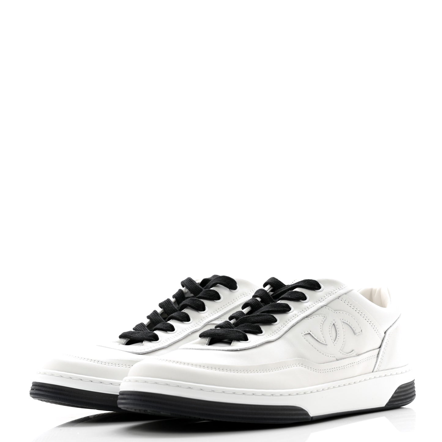 Calfskin CC Womens Sneakers 37 White Black