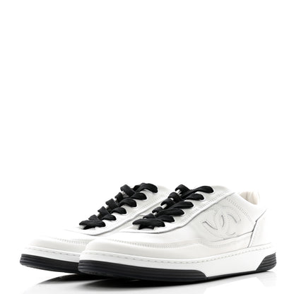 Chanel Calfskin CC Womens Sneakers 37 White Black 3 of 11