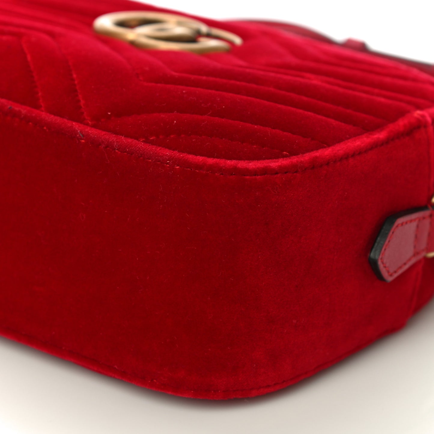 Velvet Matelasse Small GG Marmont Chain Shoulder Bag Hibiscus Red
