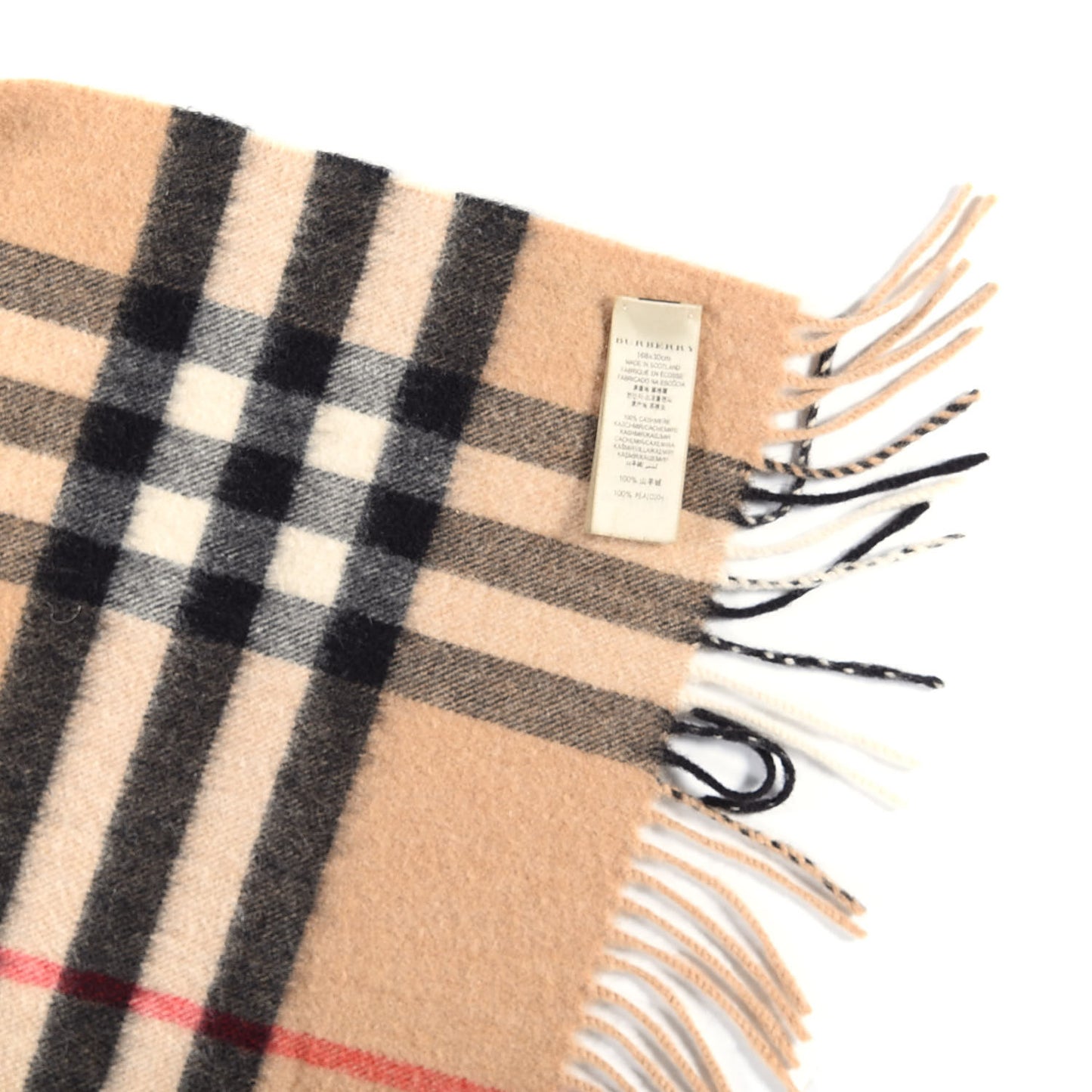 Cashmere Giant Heritage Check Fringe Scarf Camel
