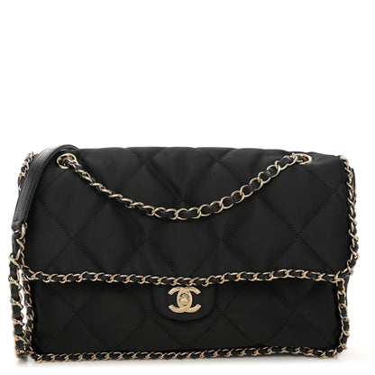 Chanel Satin Quilted Large Chain All Over Flap Bag Black Black 1 of 12