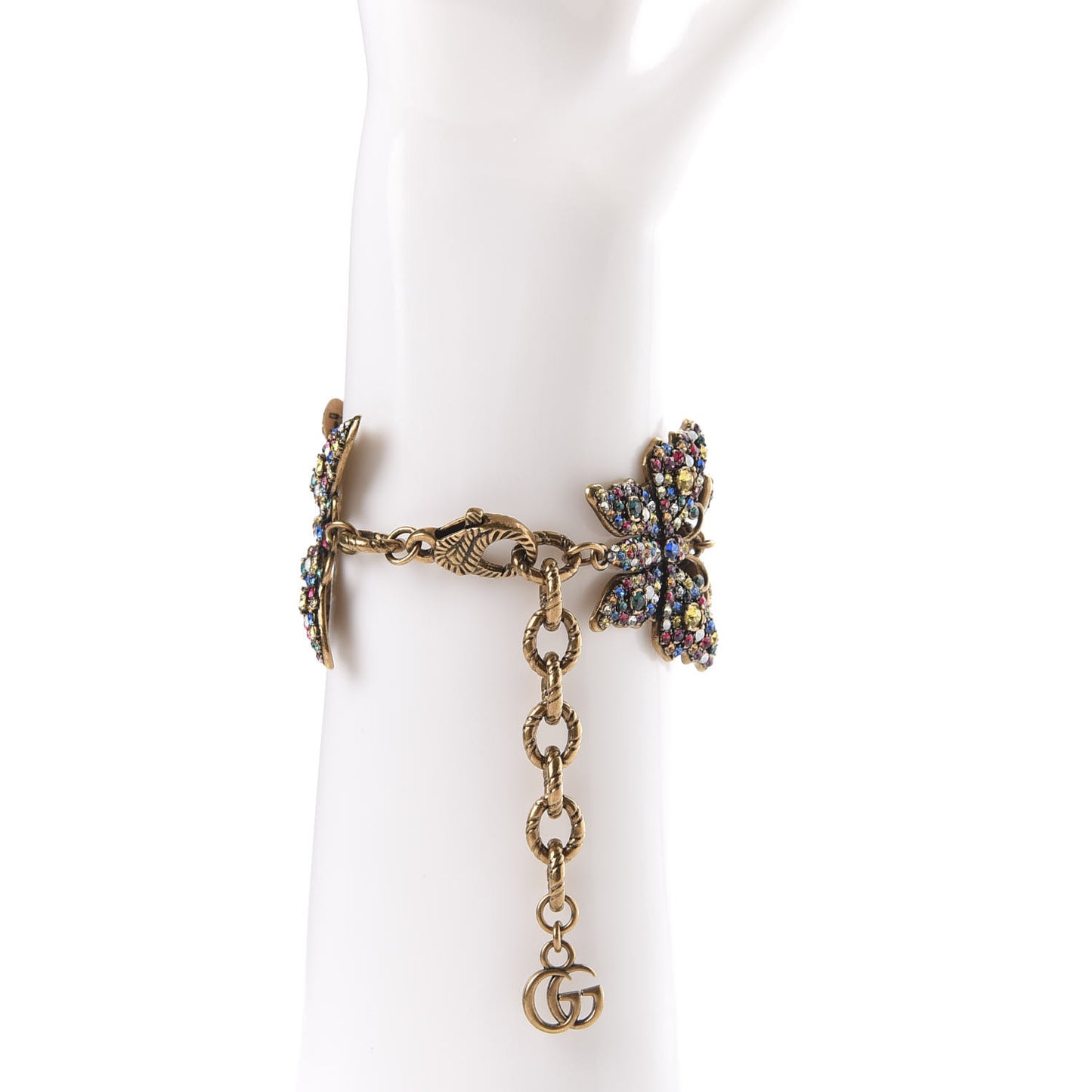 Metal Crystal Butterfly Bracelet Aged Gold Multicolor