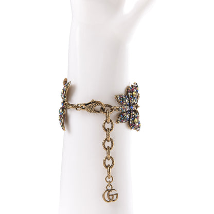 Gucci Metal Crystal Butterfly Bracelet Aged Gold Multicolor 5 of 5