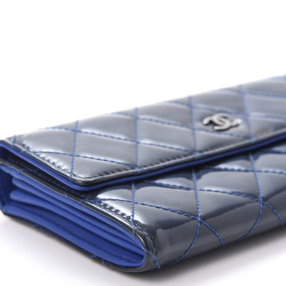 Chanel Patent Quilted Large Flap Wallet Blue 6 of 10