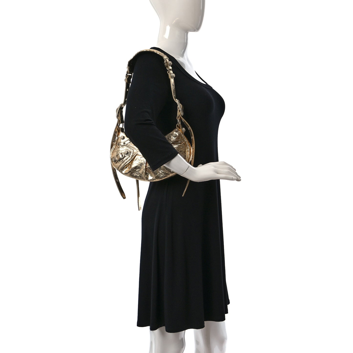 Metallic Agneau Arena Crystal Le Cagole Shoulder Bag XS Light Gold