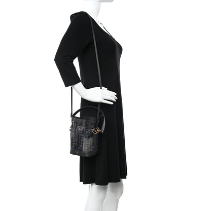 Fendi Mesh Vitello Grace F is Fendi FF 1974 Mini Mon Tresor Bucket Bag Azzurro Black Ebano 2 of 11