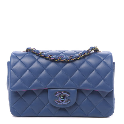 Chanel Lambskin Quilted Mini Rectangular Flap Blue Purple 1 of 11